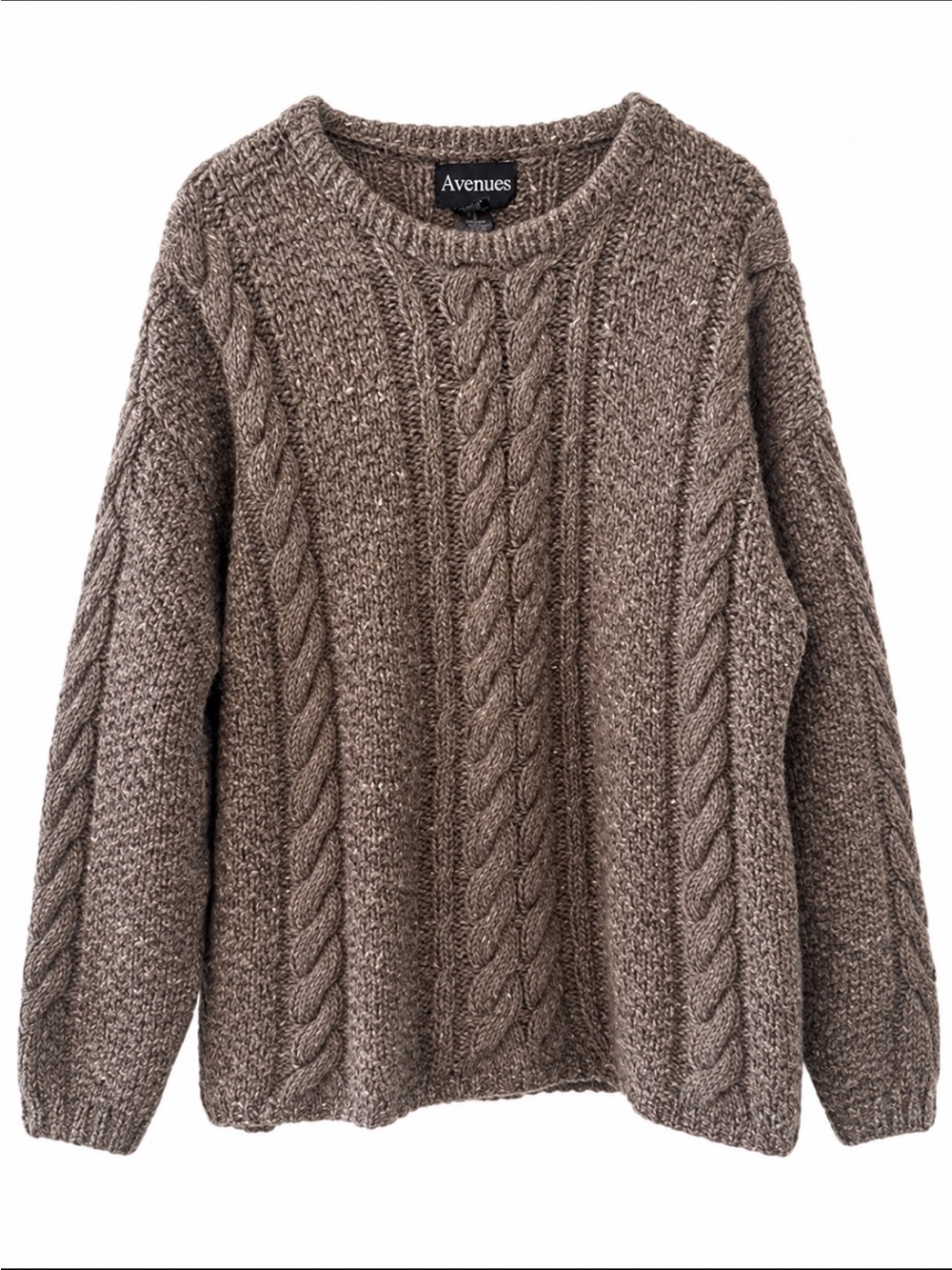 Vintage Wool Sweater Womens XL Chunky Knit Fishermans Brown Long Length Heavy